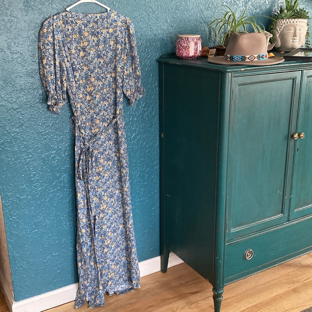 Natural Life Floral Blue Maxi, Wrap Dress small - Picture 6 of 9